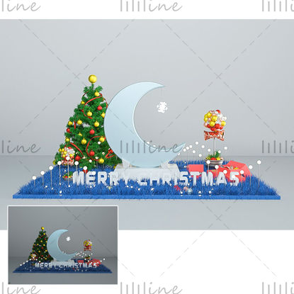 Verschillende formaten C4D schattige cartoon maan persoonlijkheid kerstvakantie decoratie 3D-model