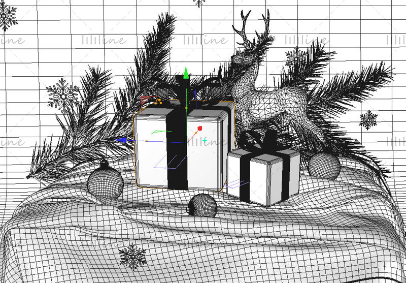 Víceformátový roztomilý a teplý vánoční jelen 3D model scény C4D