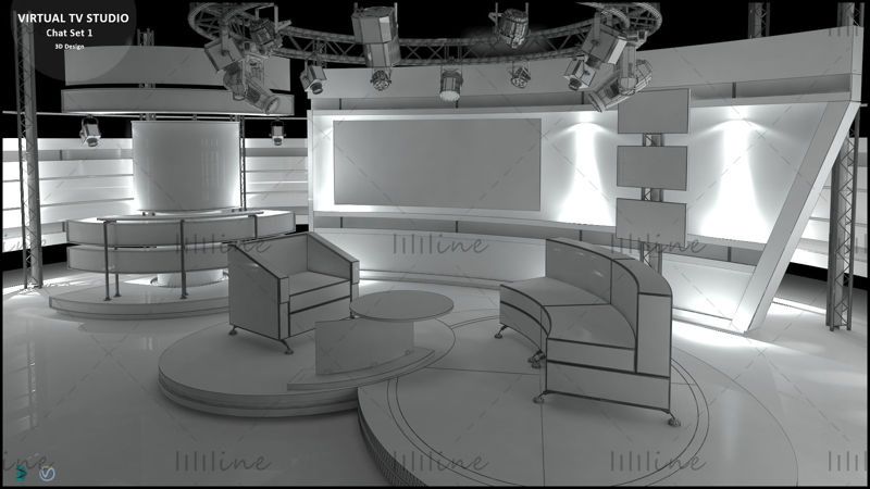 虚拟电视演播室聊天室区域3D模型模组