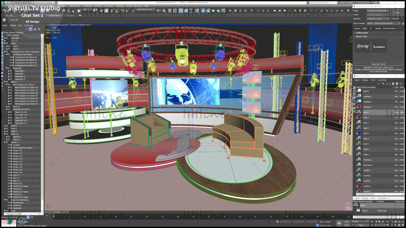 虚拟电视演播室聊天室区域3D模型模组