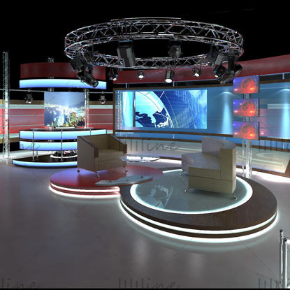 虚拟电视演播室聊天室区域3D模型模组