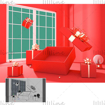 Feestelijke kerst achtergrond industrie algemene e-commerce promotie 3D-scènemodel