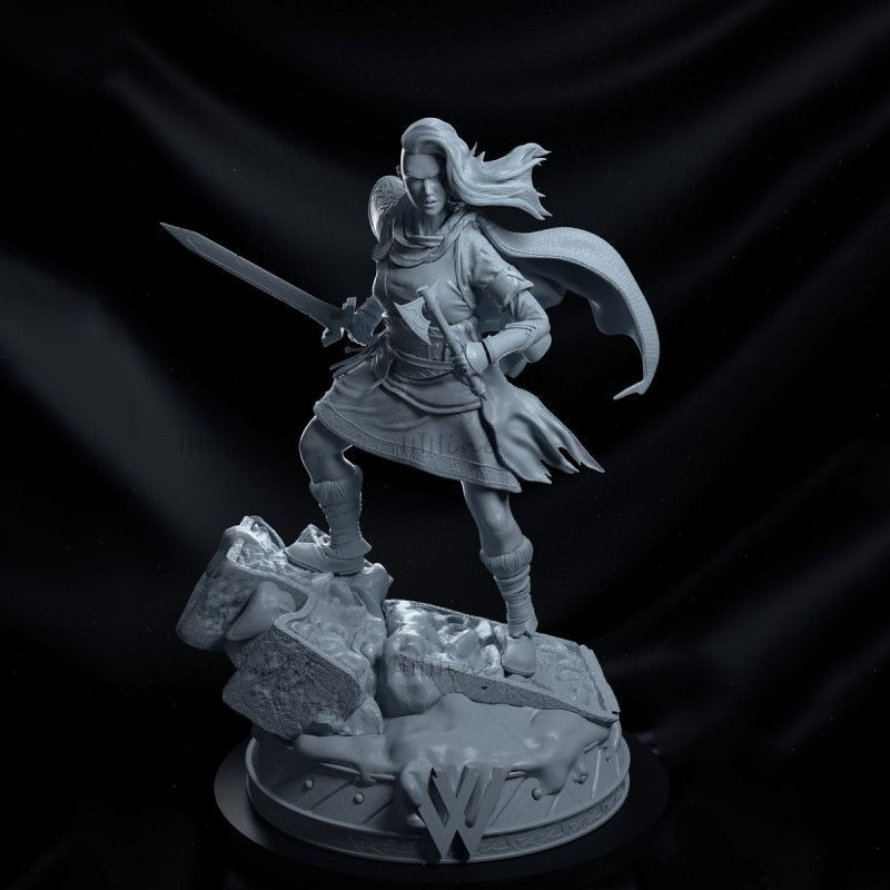 维京战士女人微缩模型 3D 模型可3D打印