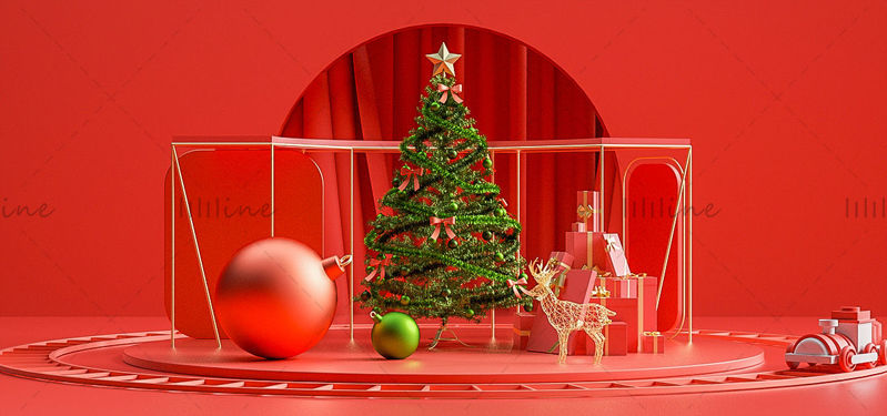Banner de comercio electrónico navideño árbol de navidad modelo de stand 3d