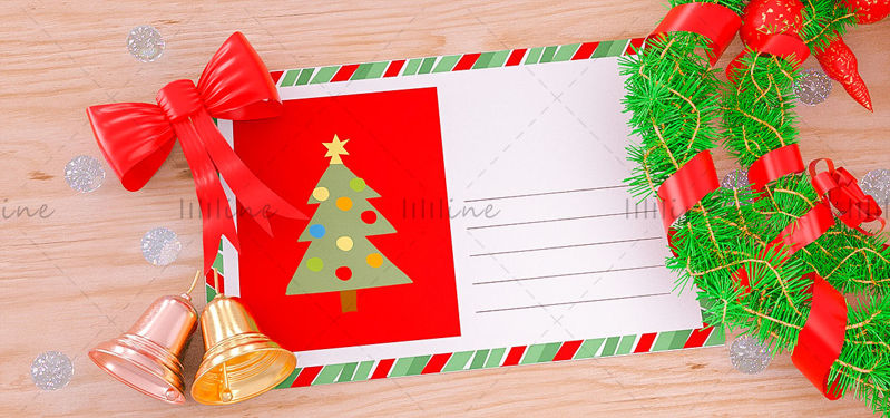 تنسيقات مختلفة c4d عيد الميلاد بطاقات المعايدة جارلاند الجرس خلفية نموذج ثلاثي الأبعاد