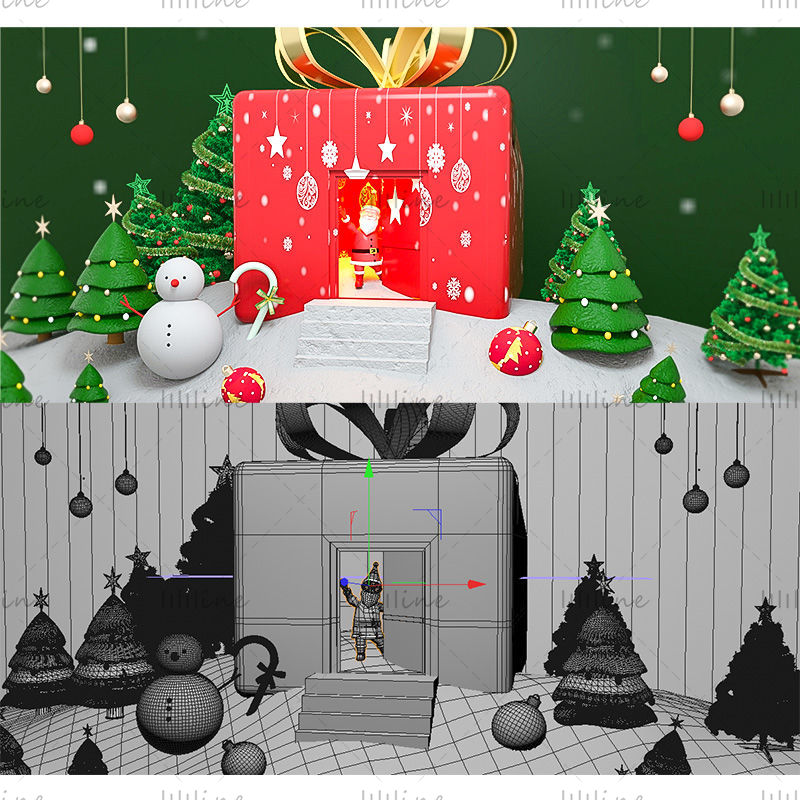 Varios formatos c4d fondo de casa de regalo de dibujos animados de navidad modelo 3d