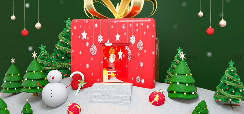 تنسيقات مختلفة c4d عيد الميلاد الكرتون هدية منزل نموذج ثلاثي الأبعاد