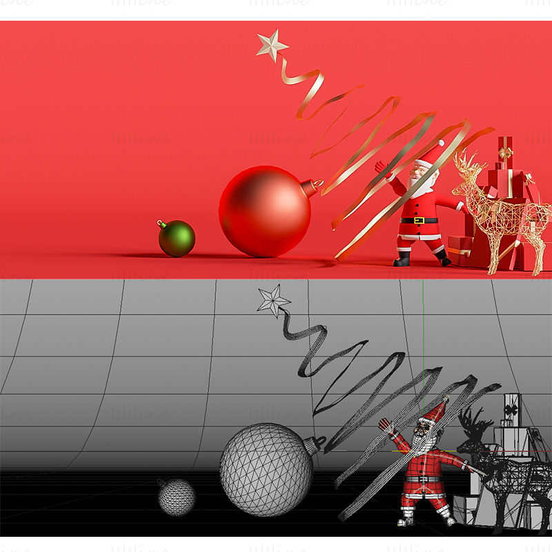 Verschillende formaten c4d kerst santa claus creatieve achtergrond 3d-model