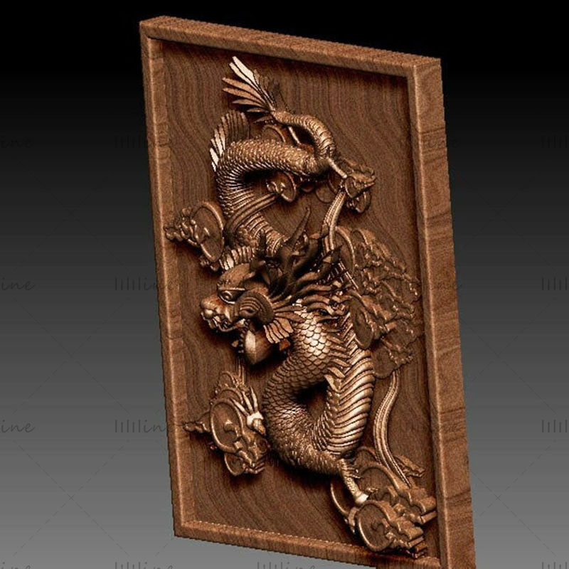 3d модель рельефа китайского дракона для фрезерного станка с ЧПУ Резная гравировка