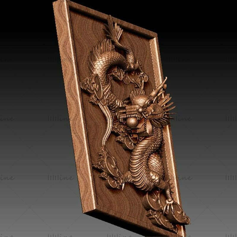3d модель рельефа китайского дракона для фрезерного станка с ЧПУ Резная гравировка