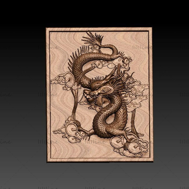 Modèle 3d de relief de dragon chinois pour la gravure sculptée de routeur CNC