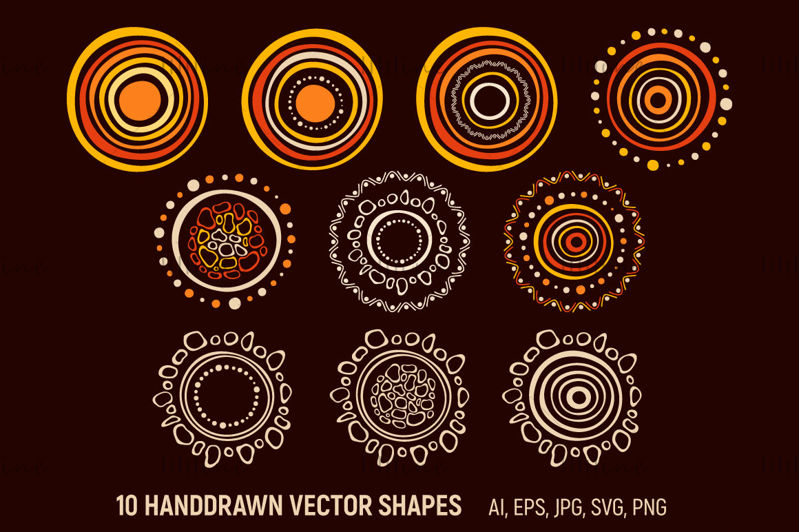 10 formas vectoriales redondas de doodle
