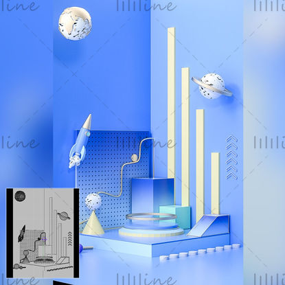 Simple indoor promotion e-commerce background 3d model