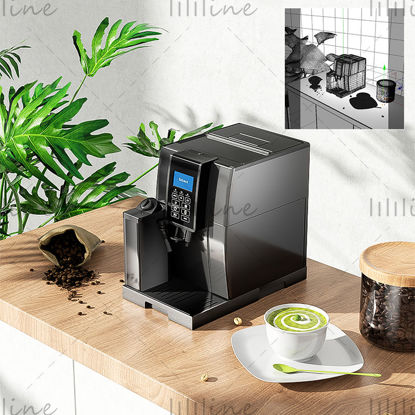 Kahve makinesi 3d sahne modeli ev sahnesi projesi