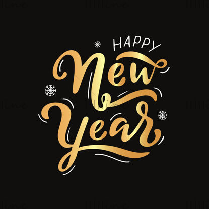Happy New Year, golden letters, digital lettering