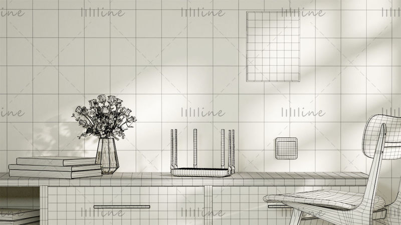 Router 3d model home interior scene project
