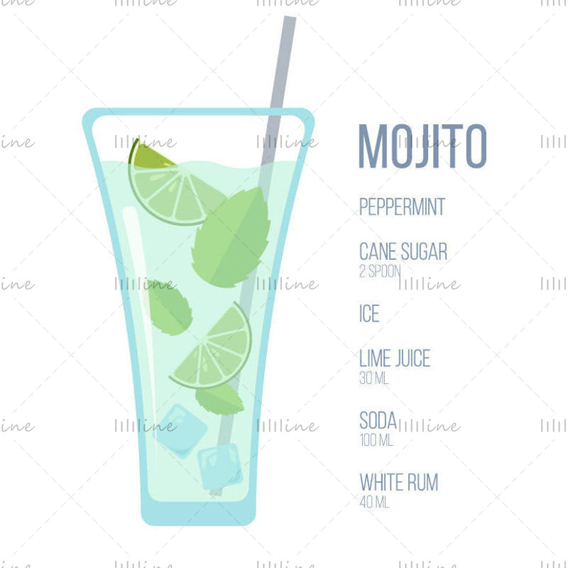 Mojito alcoholic cocktail vector illustration