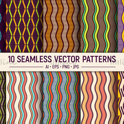10 kesintisiz renkli dalgalı çizgiler desen vektörü