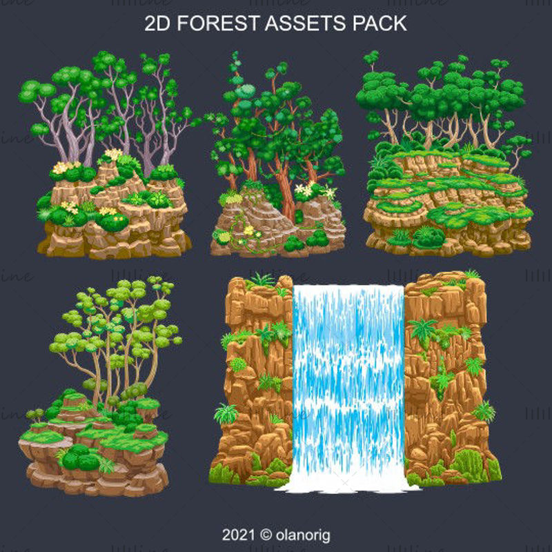 2D 森林资产包游戏就绪资产和精灵