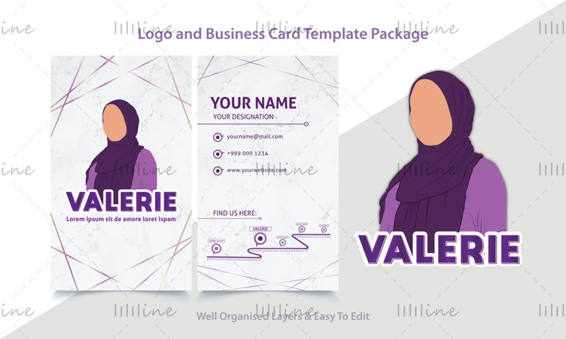 HIjab Girl Logo and Business Card Package Vector