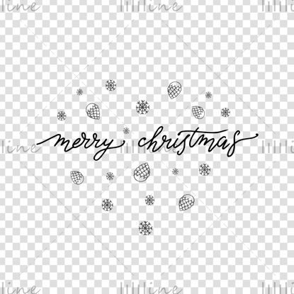 Merry Christmas hand lettering cones and snowflakes