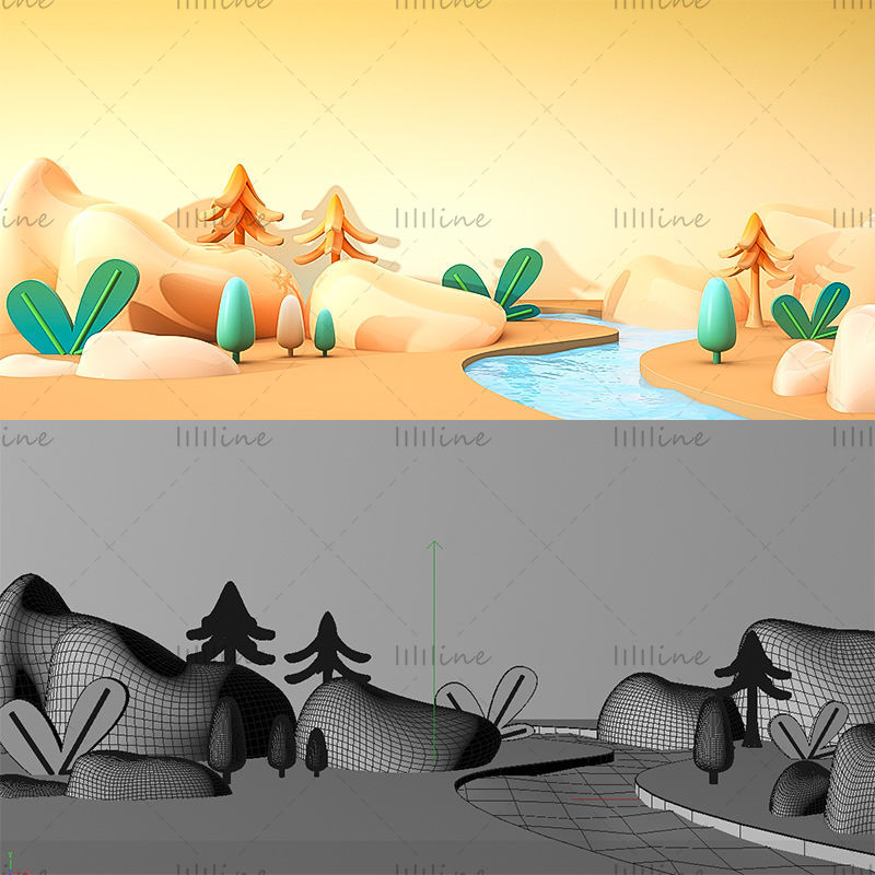 Verschillende formaten c4d herfst achtergrond bomen eenvoudig 3D-model