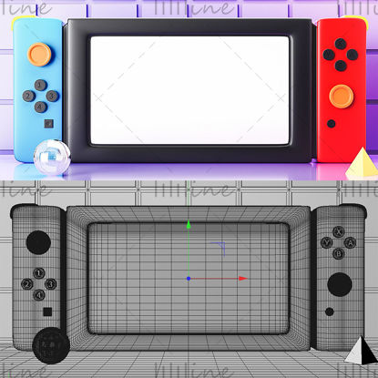 Multi-format c4d spillkonsoll rød og blå switch3d scene modell