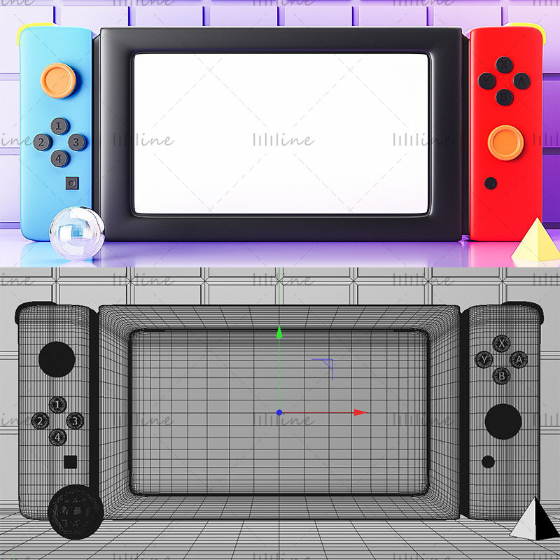 Console di gioco multi-formato c4d switch rosso e blu modello di scena 3d