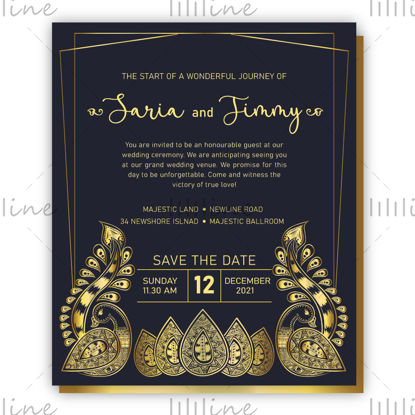 Vecteur de conception d'invitation de carte de mariage élégant mandala