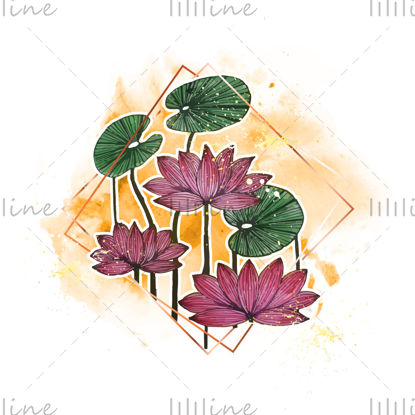 Water Lily Emblem On Water Color Background Vector Illustration