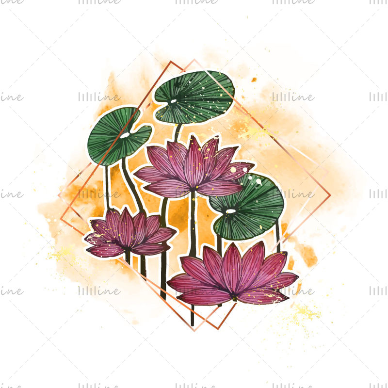 Water Lily Emblem On Water Color Background Vector Illustration
