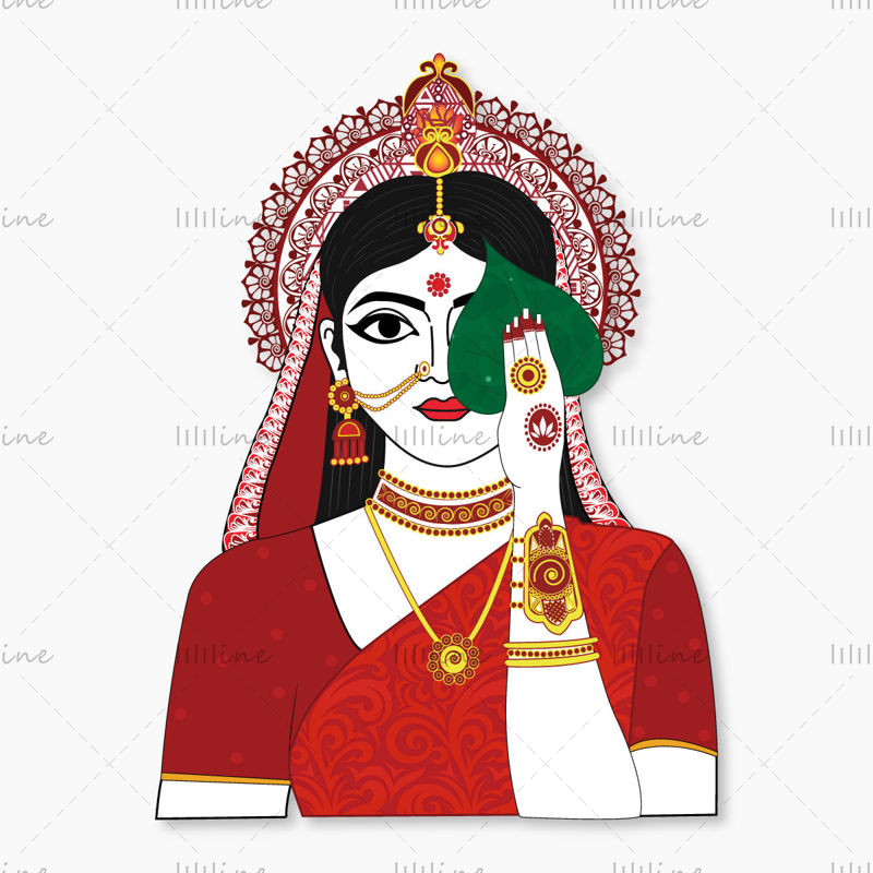 Бенгальский невеста плоский векторные иллюстрации