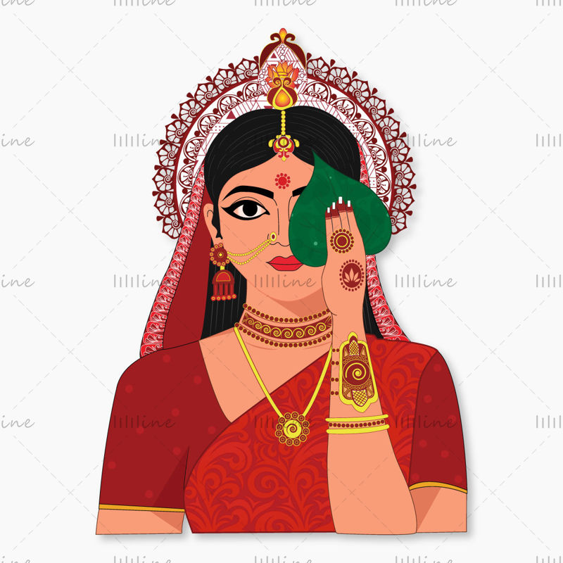 Ilustración de Vector plano de novia bengalí