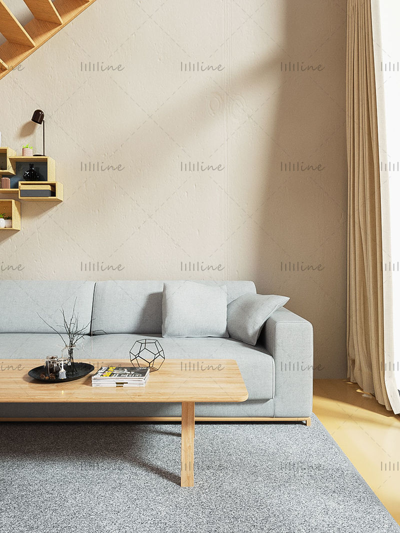 Modello di scena 3d del divano del soggiorno interno