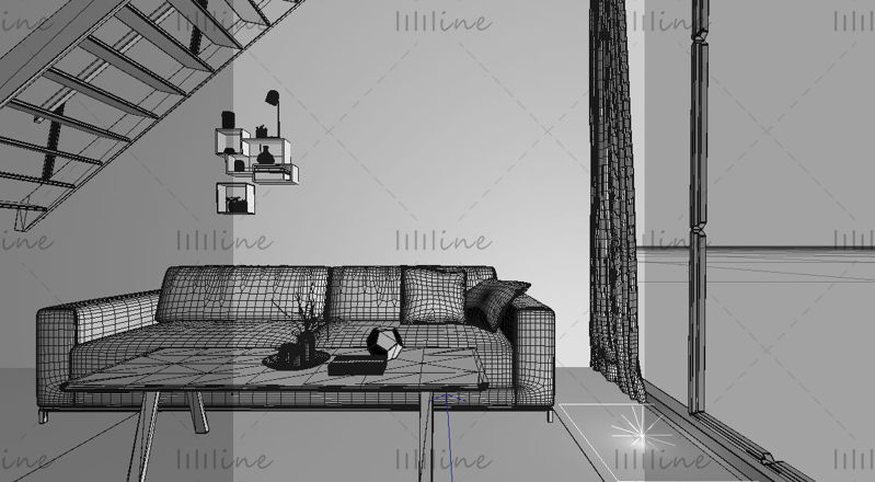 Innendørs stue sofa 3d scene modell