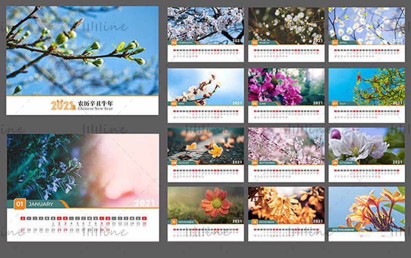 2022-es gyönyörű virágos asztali naptár (CDR)