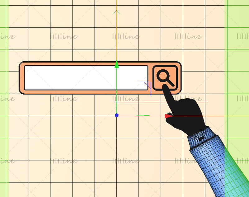 Search box and finger click 3d model scene simulation