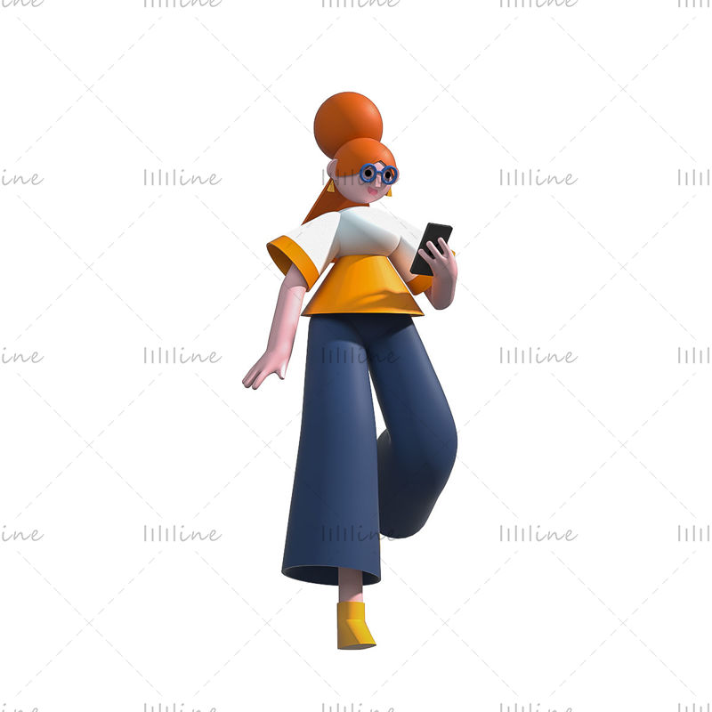 Cartoon casual girl playing mobile phone 3d model