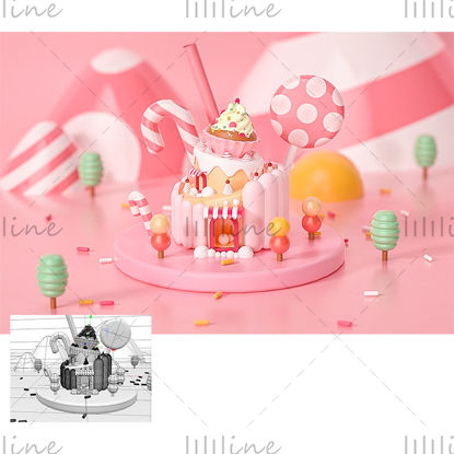 Tegneserie dessertkake 3d modell scene