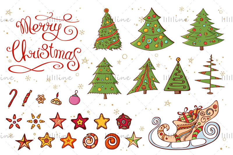 Божићни сет са свечаним ручно нацртаним елементима