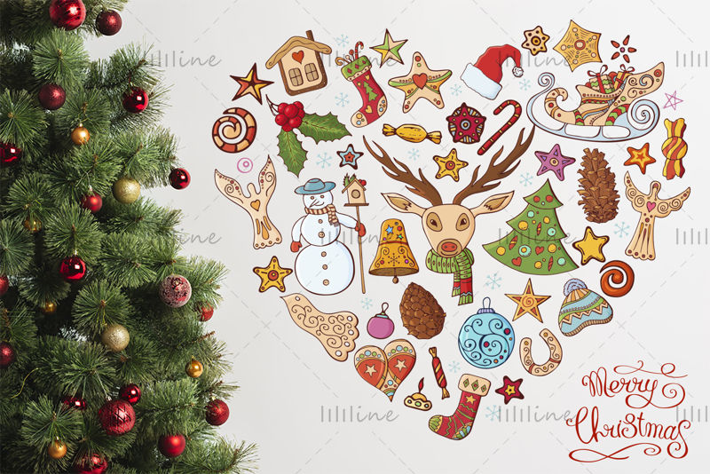 Set de Crăciun cu elemente festive desenate manual