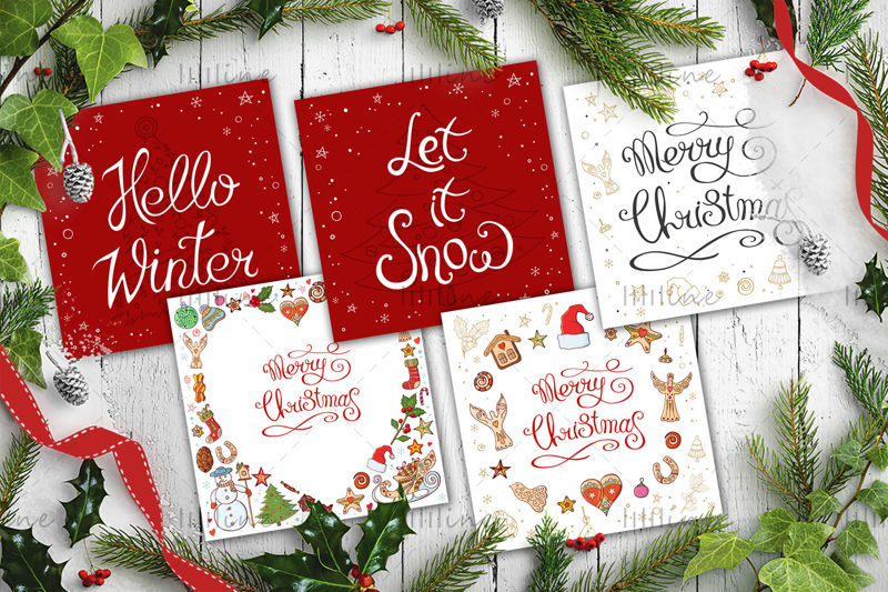 10 Weihnachtseinladungskarten. Digitales Papier.