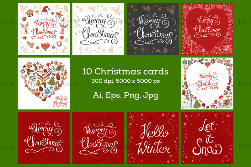 10 божићних позивница. Дигитални папир.