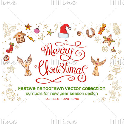 Christmas set with festive handdrawn elements