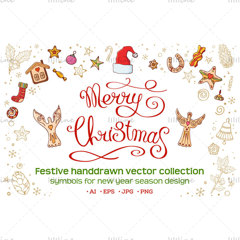 Set de Crăciun cu elemente festive desenate manual