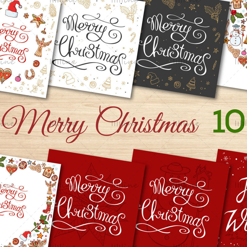 10 cartes d'invitation de Noël. Papier numérique.