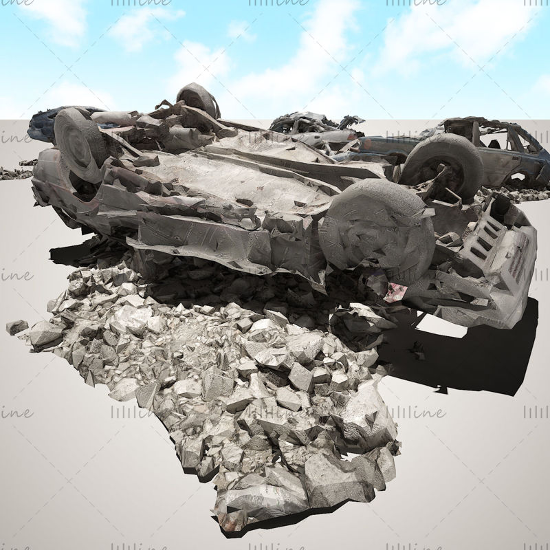 سيارات الخردة في نموذج 3D Ruins