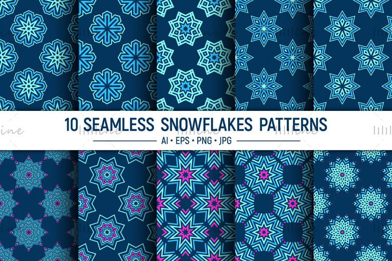 10 patrones de vector de copos de nieve sin costura