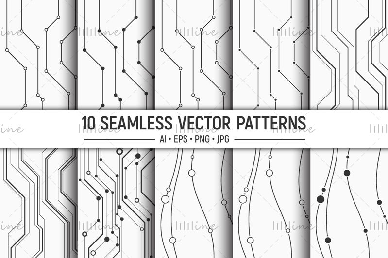 10 seamless geometric vector lines patterns
