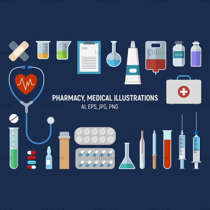 Pharmacy, medical icons set